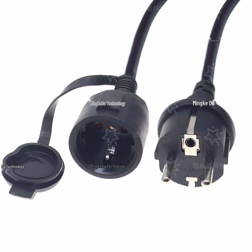 

German Standard Male to Female Power Extension Cord with Waterproof Cover, EU 4.8 Two-Pin Plug, 16A 250V Socket 0.3m