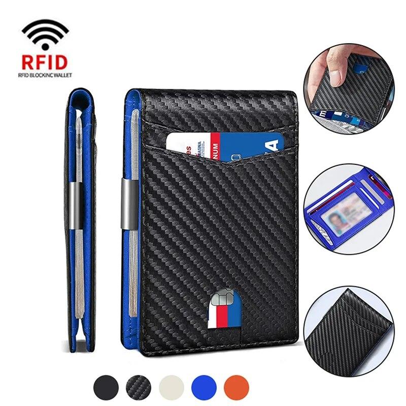 Rfid Carbon Fiber Card Holder Wallets Men Business Small Slim Mini Money Bag Bifold Leather Wallets for Men Male Vallet