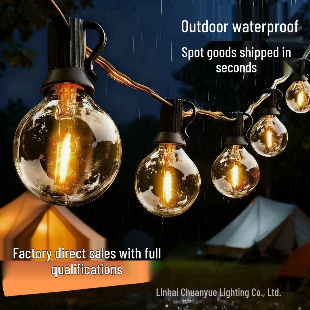 Waterproof Outdoor Solar LED G40 Bulb String Lights for Courtyard & Camping