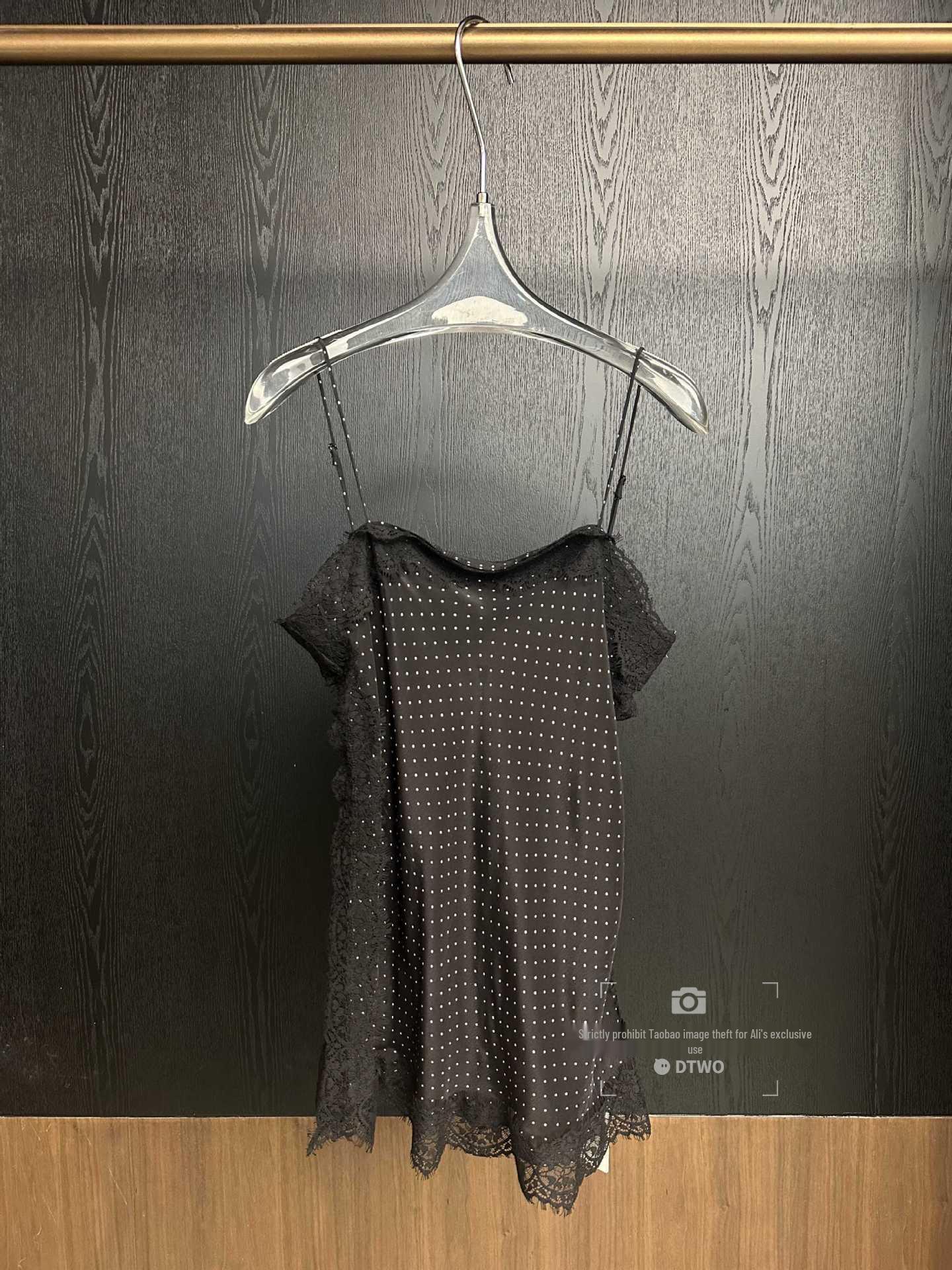 

Spring 2026 New Arrival: Thirteen Line Polka Dot Patchwork Lace Camisole - Sexy Feminine Tank Top Large чёрный
