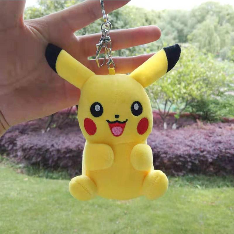 Plush Endearing Pikachu Backpack With Keychain Cartoon Character Toy Ideal For Gifts