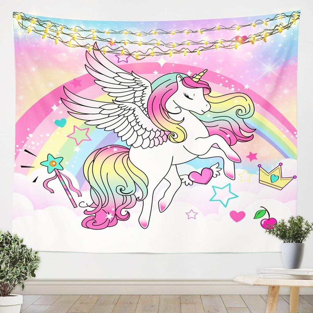 Castle Fairy Rainbow Tapestry Colorful Gradient Tapestries Art Home Decoration Bedroom Decor Living Room Door Starry SkyTapestry