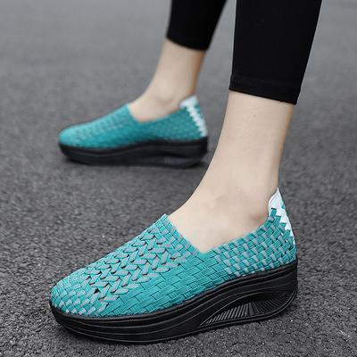 Summer White Braid Beach Shoes Women Casual Weave Slip On Outdoor Wedge Thick Sole Platform Loafers