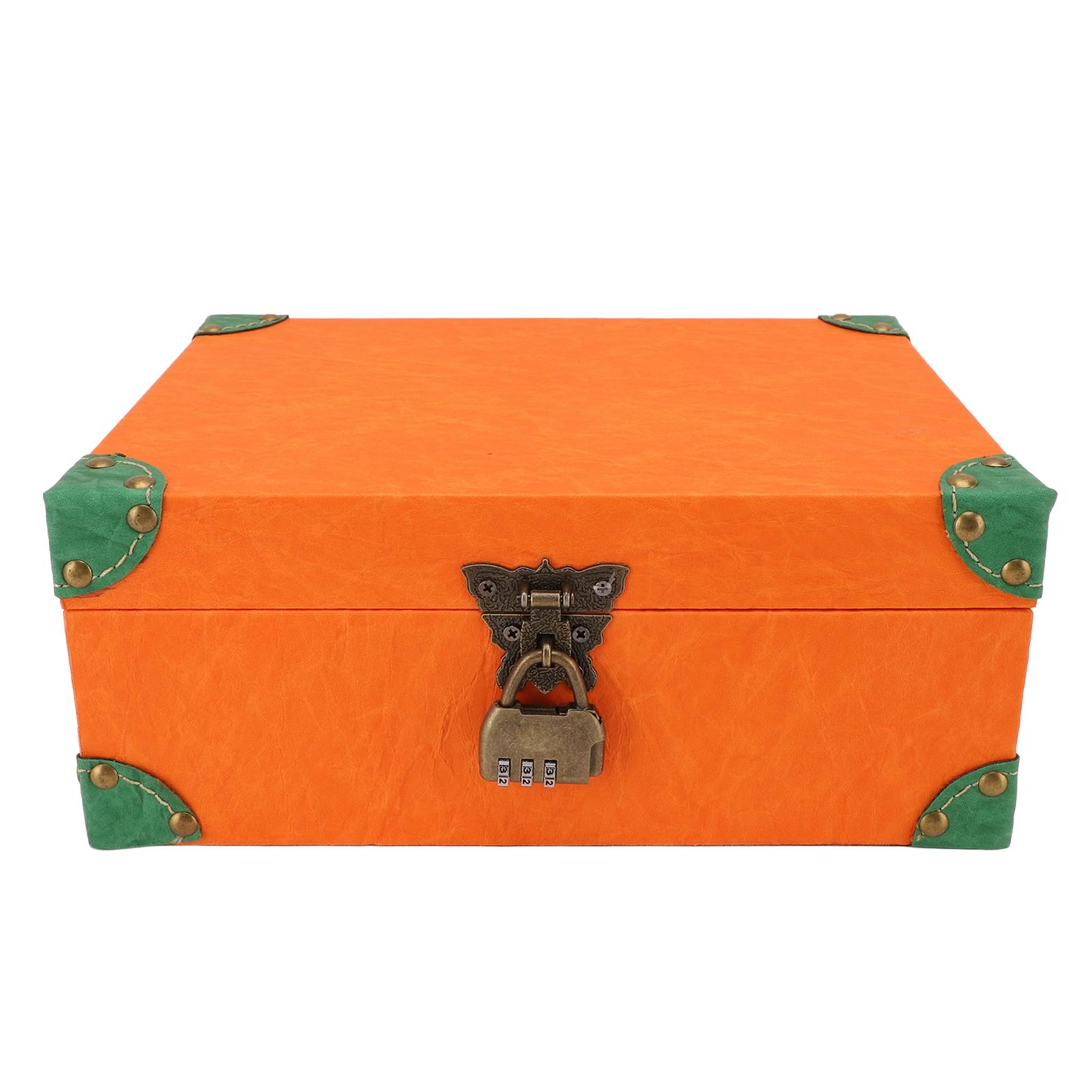 

Деревянный кожаный сундук с сокровищами, квадратный, ручной работы, винтажная коробка для хранения ювелирных изделий с замком для оранжевый