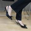 Wearing French red patent leather bow pointed head sandals high heels single shoes beautiful explosion