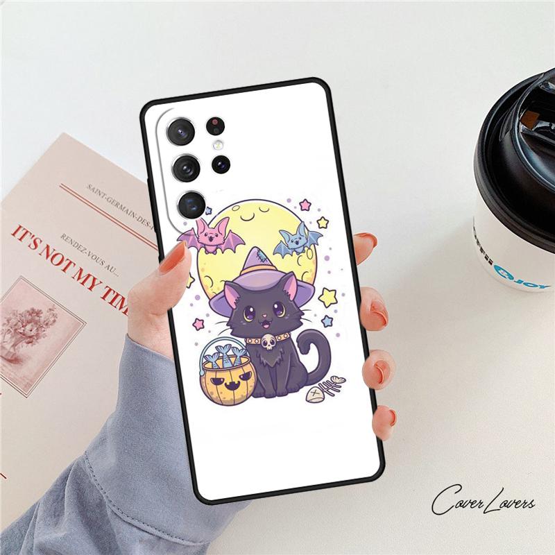 

Girly Pastel Witch Goth Witch Cat phone case For Samsung Galaxy S24 S25 S23 S22 Ultra Note 10 20 Plus S20 S21 FE Cover For S20fe(S20lite)