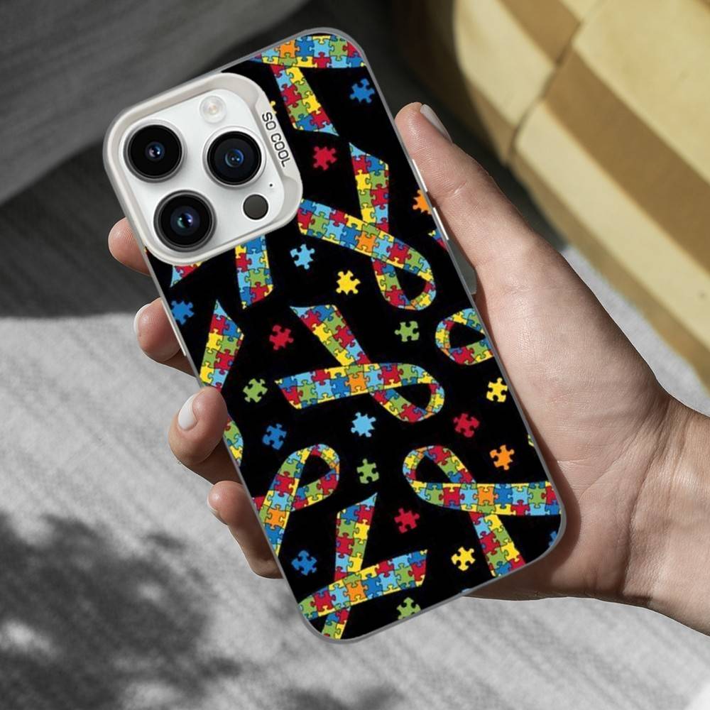 Puzzle Art Support Autism Phone Case For iPhone 16,15,14,13,12,11,Mini,XS,Pro,SE,MAX White Matte Shockproof Cover