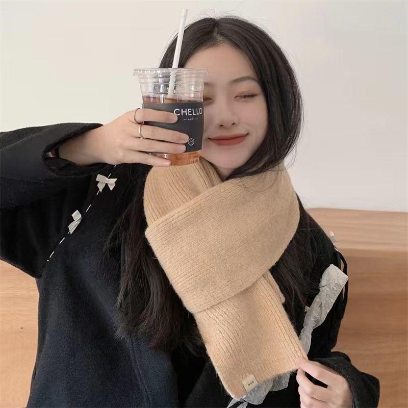 Winter Knitted Scarf Women Thick Warm Scarves Hand Made Scarves Ins Solid Color