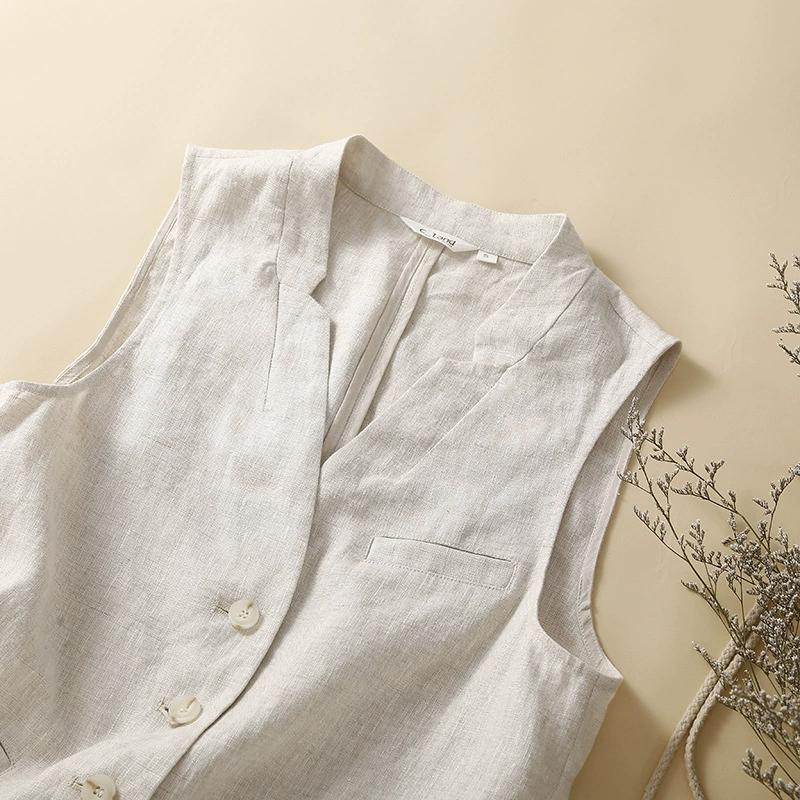 Women's Summer Literary Loose Solid Color Vest V Collar Casual Single-breasted Thin Jacket