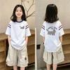 Summer Korean Style Color Block Loose T-shirt for Girls Aged 6-12 - Short Sleeve and Versatile