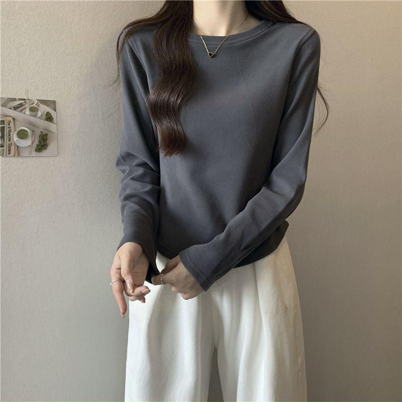 

Осенне-зимняя немецкая бархатная нижняя рубашка, женская рубашка с круглым вырезом, теплая внутренняя укладка, облегающий топ с длинными рукавами и плечами 3XL серый