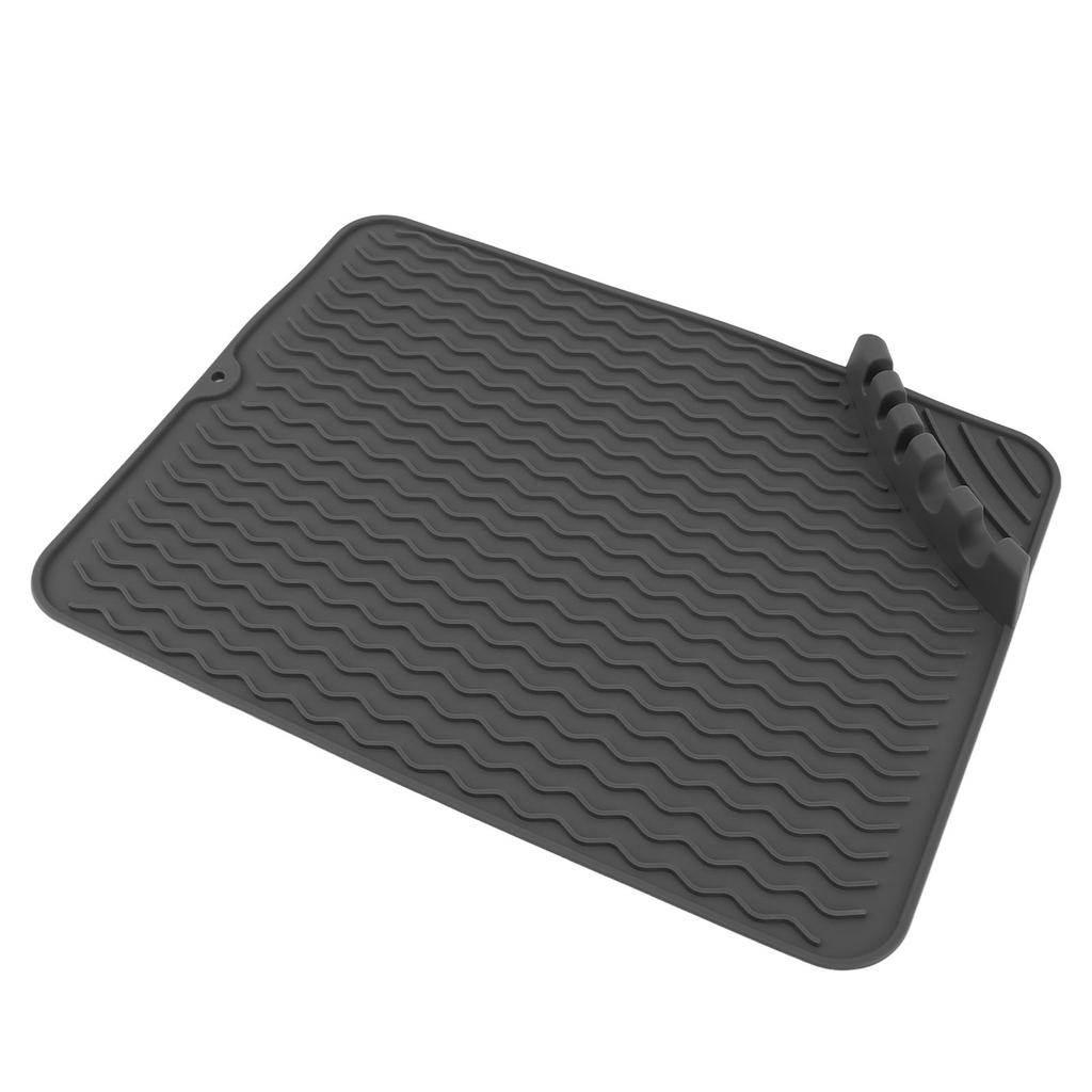 Silikon Geschirrtrockenmatte Rutschfest Hitzebeständig Abtropfmatte mit Geschirr-Fixierplatz für Küchenarbeitsplatte Spüle