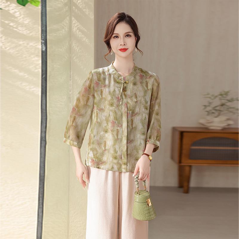 2026 New Style Chinese Wide-Leg Chiffon Top for Middle-aged and Elderly Women