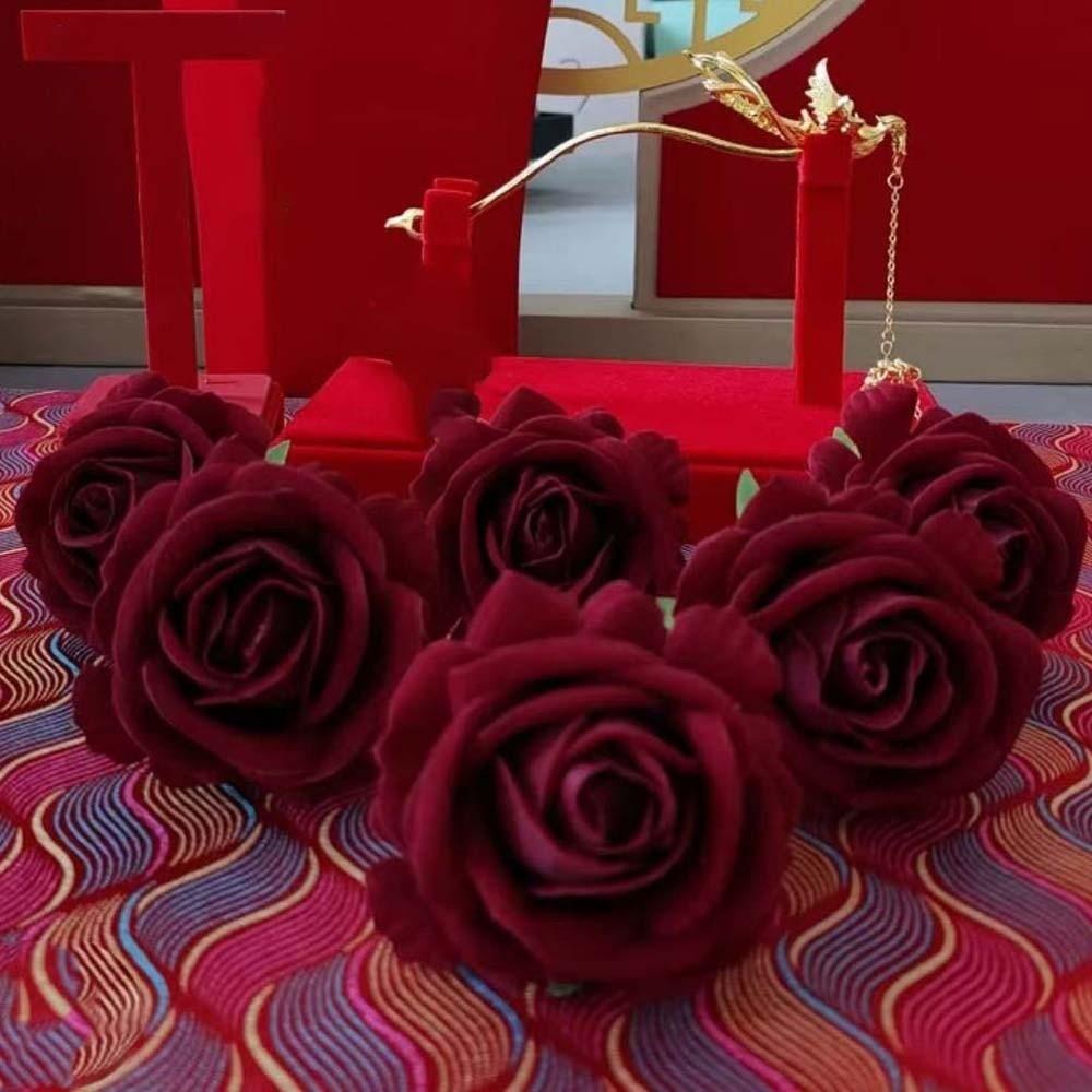 Chinese Style Golden Phoenix Hairpin Cloth Bride Flower Side Clips Beautiful Rose Hair Forks  Women