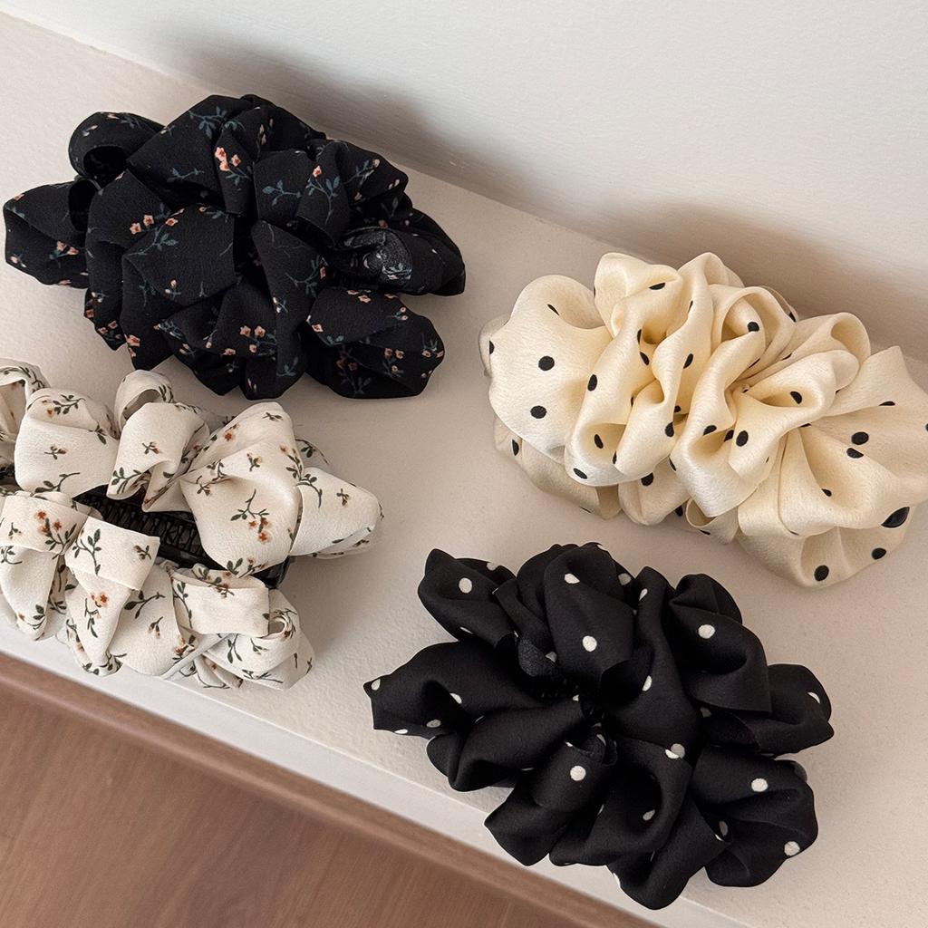 Pleated Cloud Bubble Hair Accessory Polka Dot Floral Grab Clip, Sweet Girl Atmosphere Banana Hair Clip