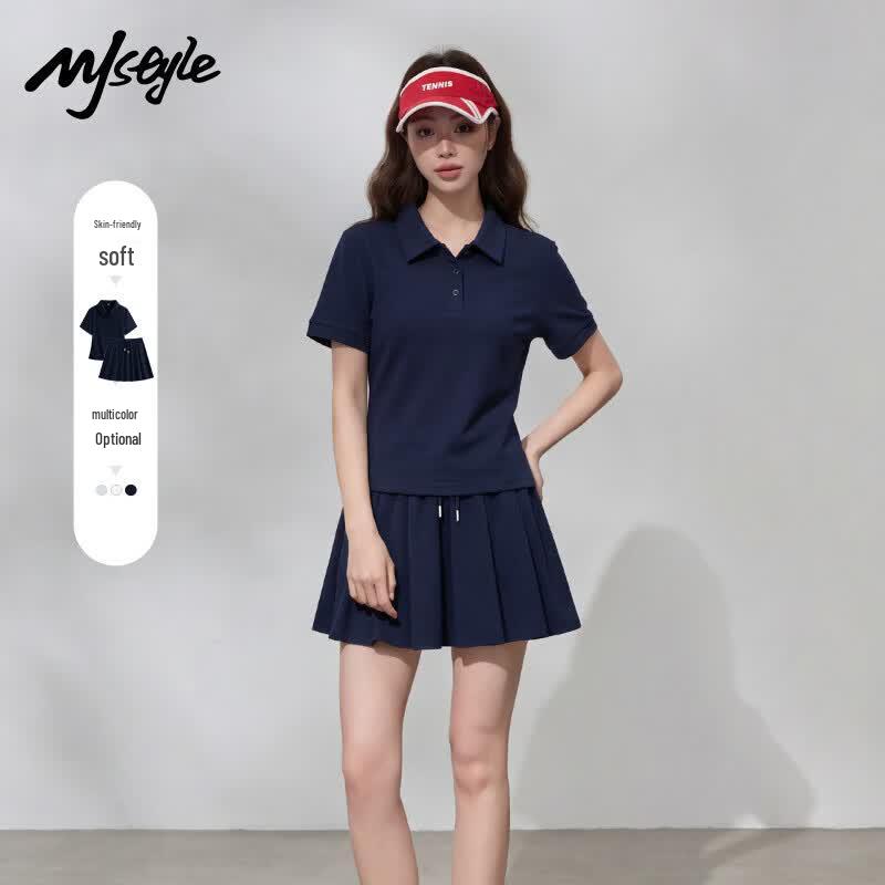 MJ STYLE Women's Polo Skirt Two-Piece Set
