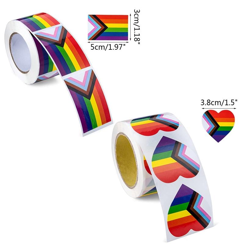 Gay Pride Sticker 500 Stück/Rolle Dekorative Aufkleber für Tasche Tasse Vase Herz-/Quadratform Regenbogenaufkleber Besondere Geschenke