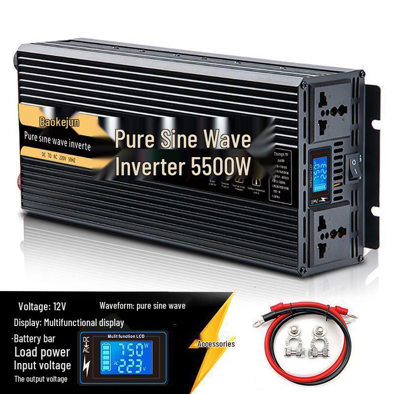 High-Power Pure Sine Wave Car Inverter: 12V/24V to 220V for Vehicle and Household Battery Conversion