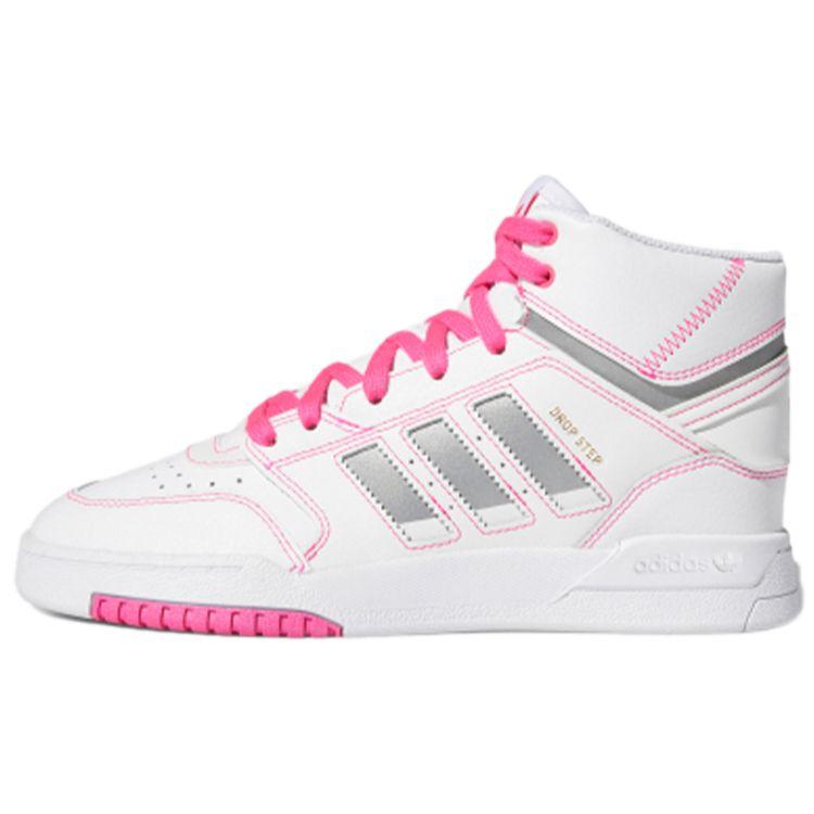 Adidas Originals Drop Step Synthetic Leather Retro Casual Non-Slip Durable High-Top Skate Shoes Women Sneakers White Pink FV4883