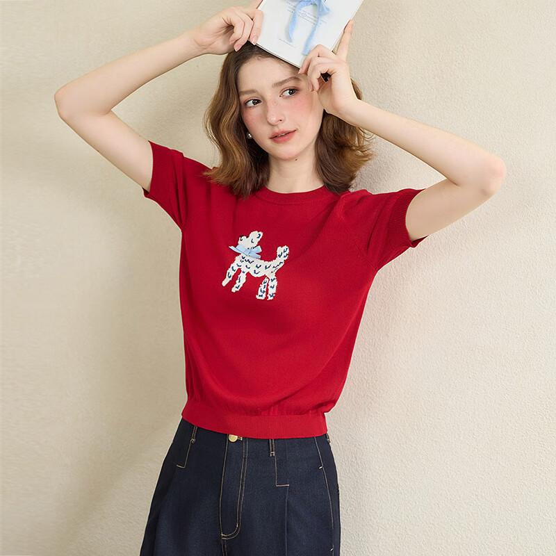 Xiyu Women's Puppy Pattern Short-Sleeve Knit Top