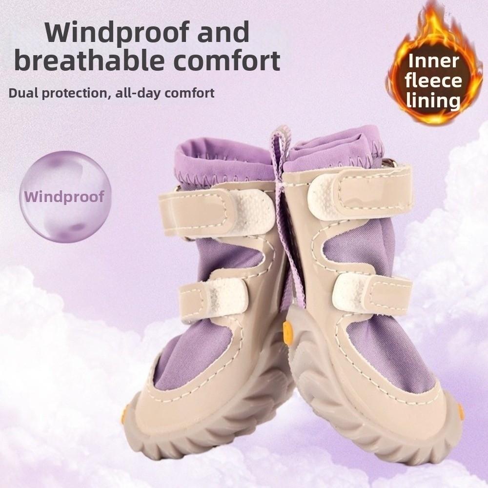 4pcs/set Warm Dog Cotton Shoes Breathable Soft Bottom Winter Dog Boots Anti-dirt Waterproof Non-Slip Dog Shoes for Puppy Dogs