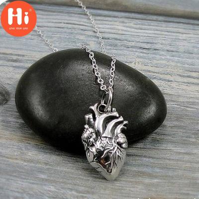 Hi Charm Chain Necklace Anatomical Heart Alloy Plated Anatomical Heart Charm On A Cable Chain Necklace