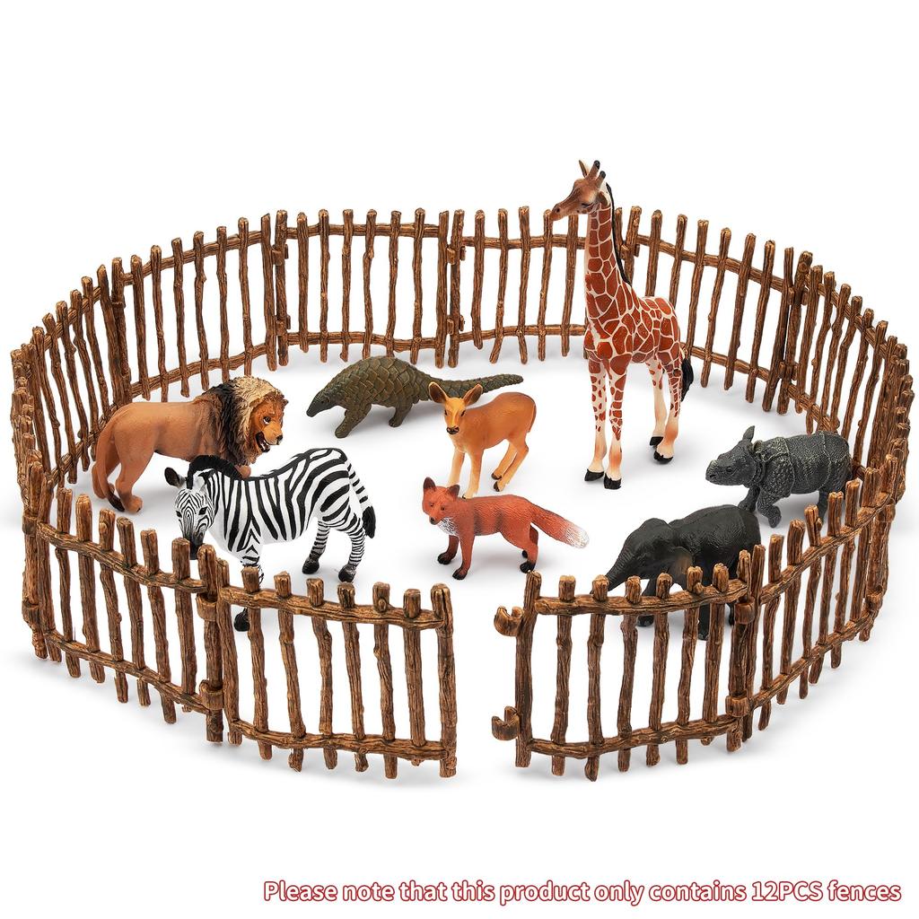 EYSCOTA 12PCS Farm Fence Toy Plastic Cowshed Paddock and Farm Animal Figures Accessories Fencing Playset for Kids Toddlers