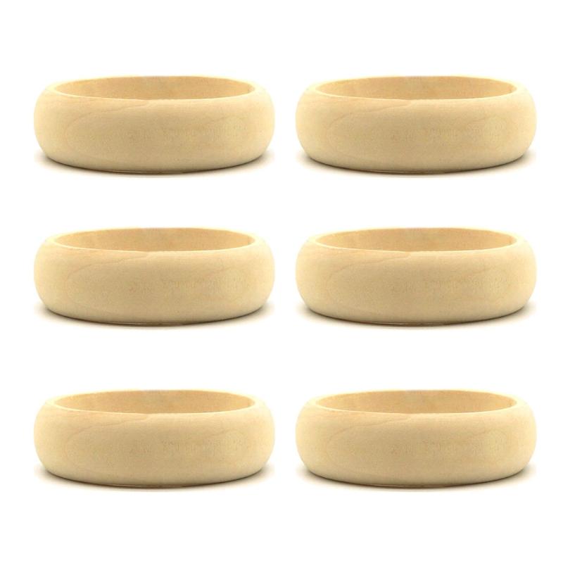 6Pcs Unfinished Blank Wood Bangle Bracelets Natural Round Wood Ring Wooden Circle for DIY Painting Craft Jewelry Making