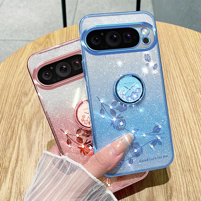KADEM For Google Pixel 9 Pro XL Cell Phone Case Ring Kickstand Glitter Shockproof TPU Cover
