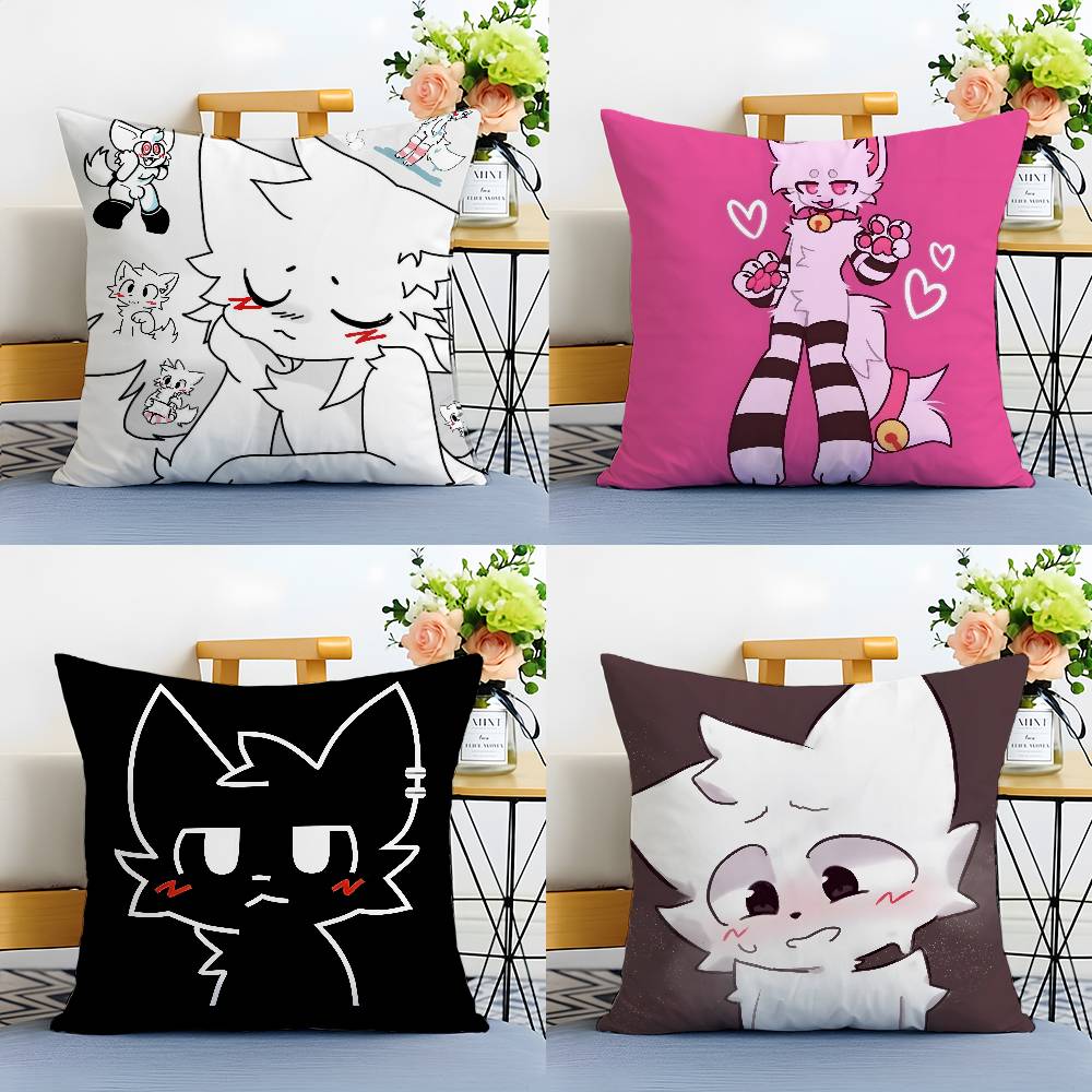 Cute Cartoon Beautiful Cat Boykisser Pillow Case Anti-dustmite Pillowcase Invisible Zipper Silky Short Plush Sofa Cushion Cover