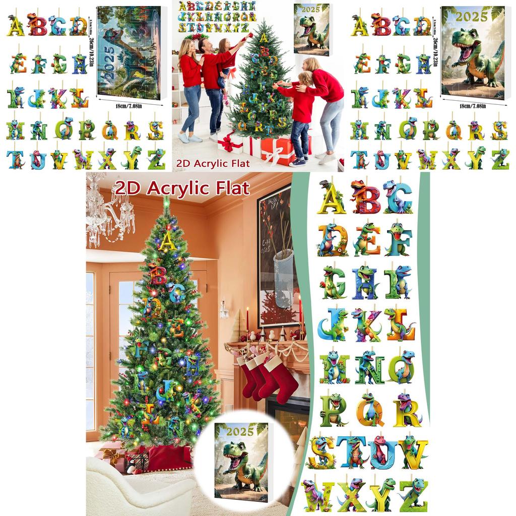 Dinosaur Christmas Countdown Calendar With Acrylic Dinosaur Figurines For Holiday Decor