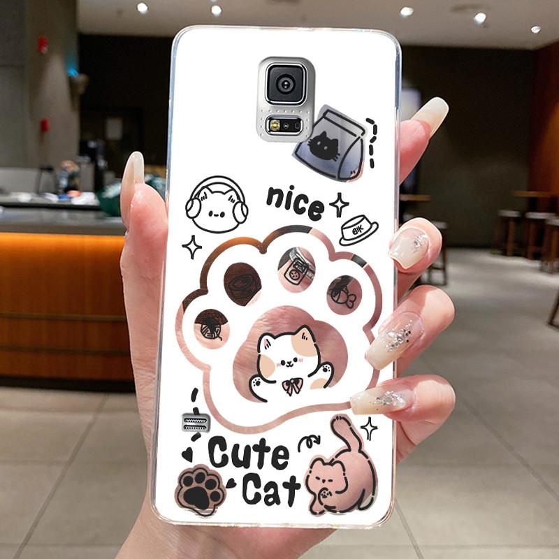 For Samsung Galaxy S5 SV GT-I9600 G900F S5 Neo Silicone Aesthetic Fashion Cute Cat Soft TPU Back Cover Transparent Phone Case