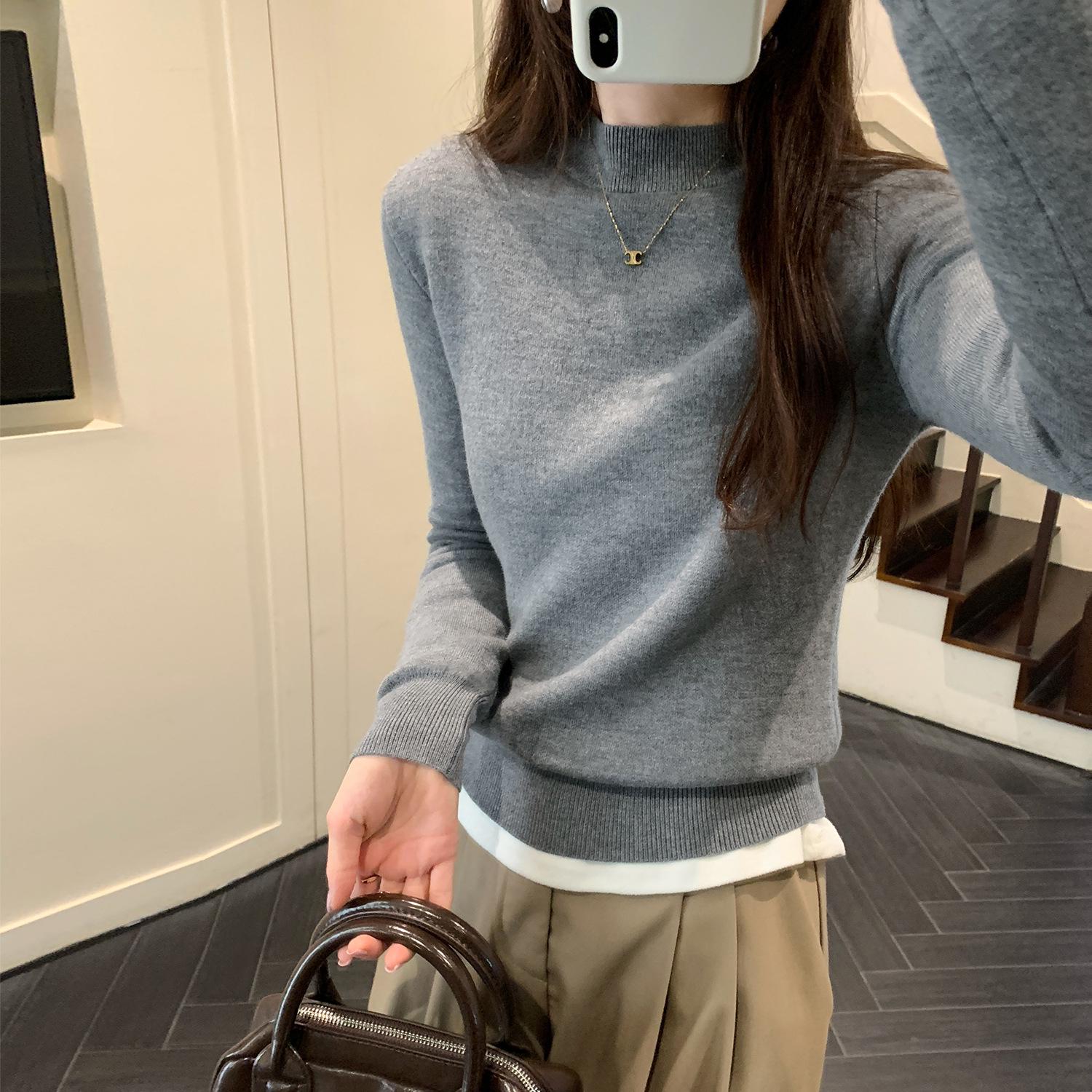 European Autumn/Winter Plus Velvet Knit Base Layer Top, 2025 - Women s Slimming Half-High Neck Outerwear Large