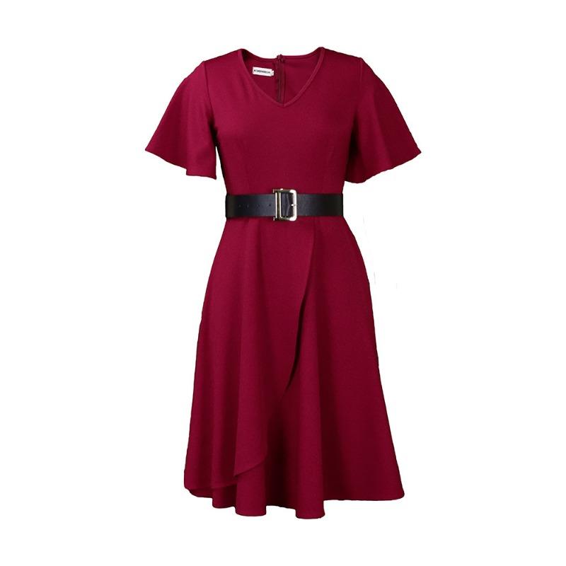 P belt summer new women's clothing horn sleeves solid color large size dress
