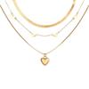 Women's Retro Geometric Heart Necklace with Snake Bone Chain - Three-dimensional Layered Design