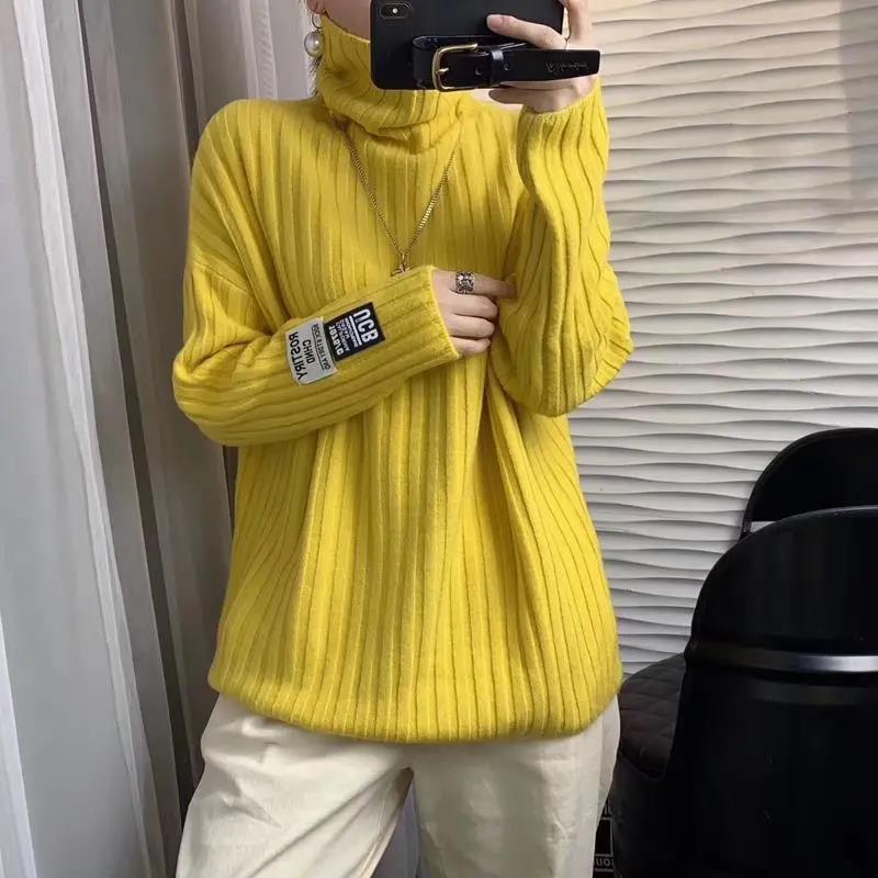 Pulovr Svetr Podzim a Zima 2022 Vertikální svetr s vysokým výstřihem Dámské Volný Přiléhavý Svetr Pevný pletený svetr Svetr