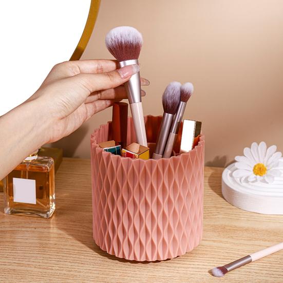 360° Rotation Makeup Brush Holder Organizer Large Capacity Brush Storage Bucket