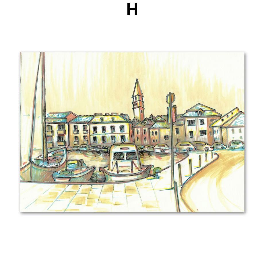 

Ручной обращается городской пейзаж Венеция Лион Адриатический настенный художественный принт холст картина плакат на скандинавскую тему домашний декор фотографии для гостиной A4 21X30cm No Framed