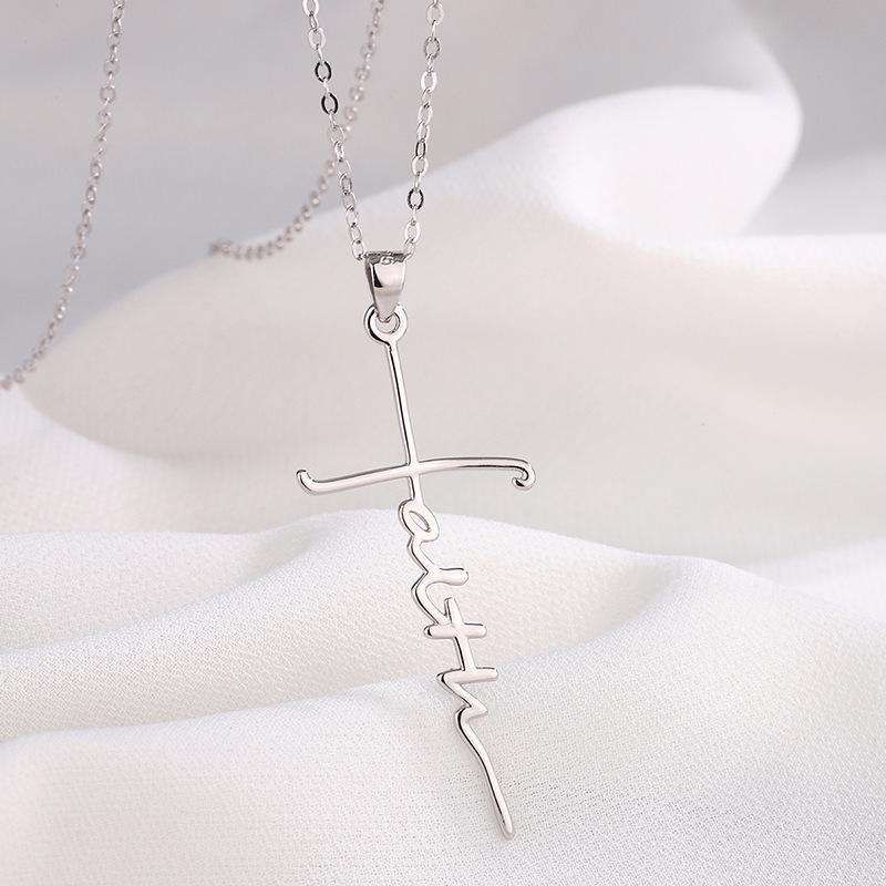 Stylish Sterling Silver S925 Faith Cross Pendant with O-Chain Necklace