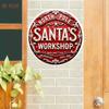 Santa Workshop Metal Tin Sign Vintage Christmas Wall Art North Pole Round Decor