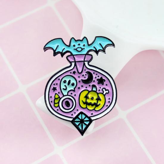 

Yousheng Unique Cartoon Bat Pumpkin Cart Enamel Brooch Pin Denim Badge Halloween Decor