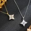 Cubic Zirconia Four-Leaf Flower Pendant Necklace - Trendy Titanium Steel Design