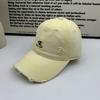 Old ripped burgundy baseball cap retro letter embroidery soft top cap trendy brand street versatile shade