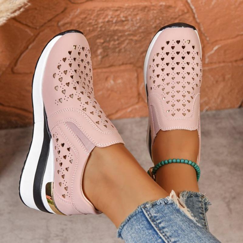 2026 New Hollow Out Wedges Sneakers Women Plus Size Pu Leather Thick Sole Loafers Woman Slip On Breathable Casual Shoes Female
