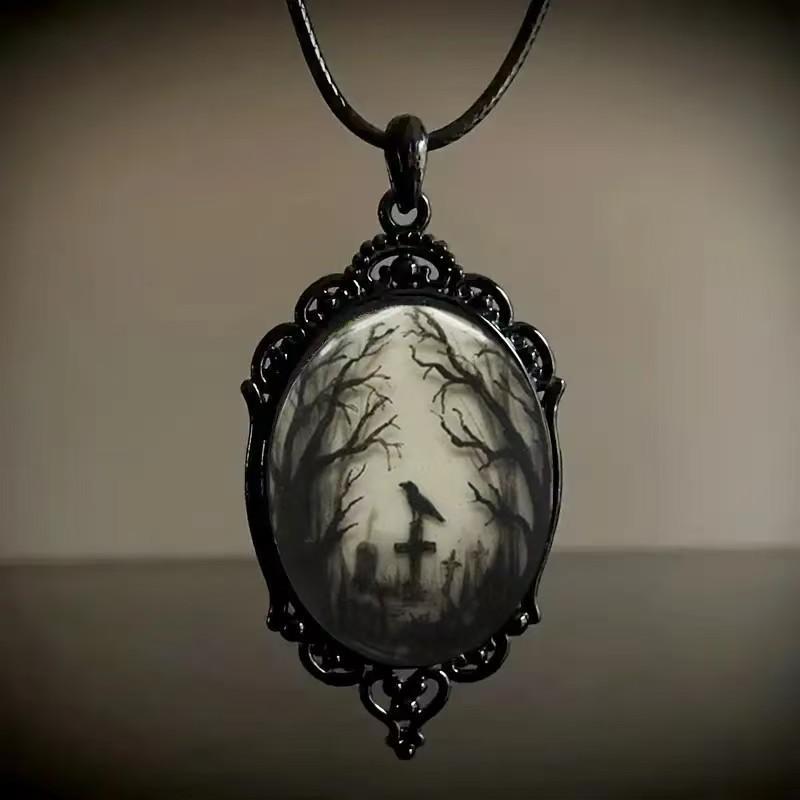 Collier Pendentif Gemme du Temps Motif Chauve-Souris Sombre Bijoux