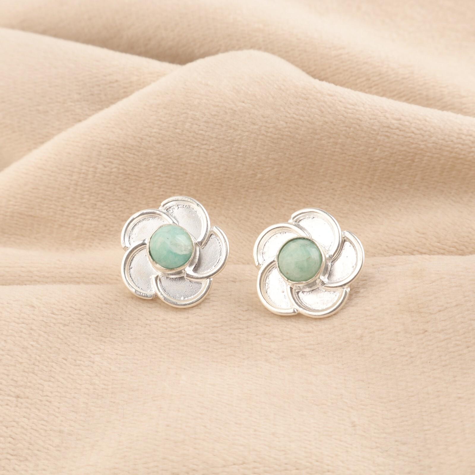 

Круглый камень амазонит серебро 925 пробы пусеты подарок жене серьги-пусеты ювелирные изделия EE-157-25