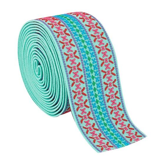 BENECREAT Approx. 2.2m Woven Rubber Elastic Band Width Approx. 50mm Polyester Bohemian Style Flat Rubber Embroidery Replacement Band Elastic Band