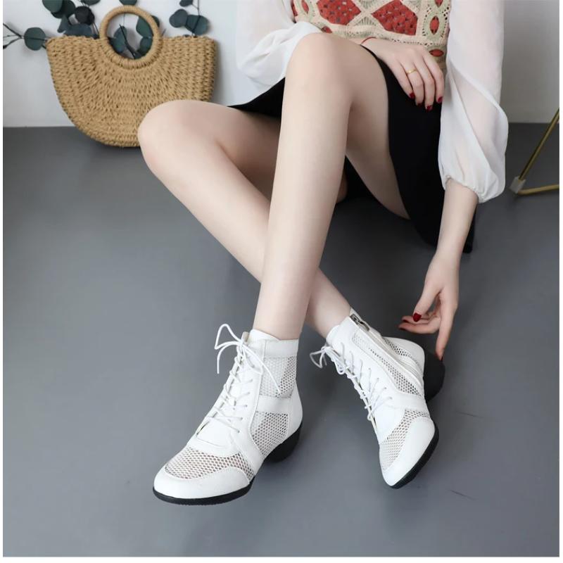 Summer New Soft Bot Mid Heel Dance Oes Women's Square Dancing Oes Jazz Dance Net Boot Sailor Sle Fem Footwear