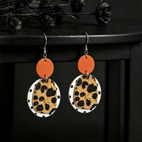 Leopard & Cow Print Leather Western Style Patchwork Dangle Earrings