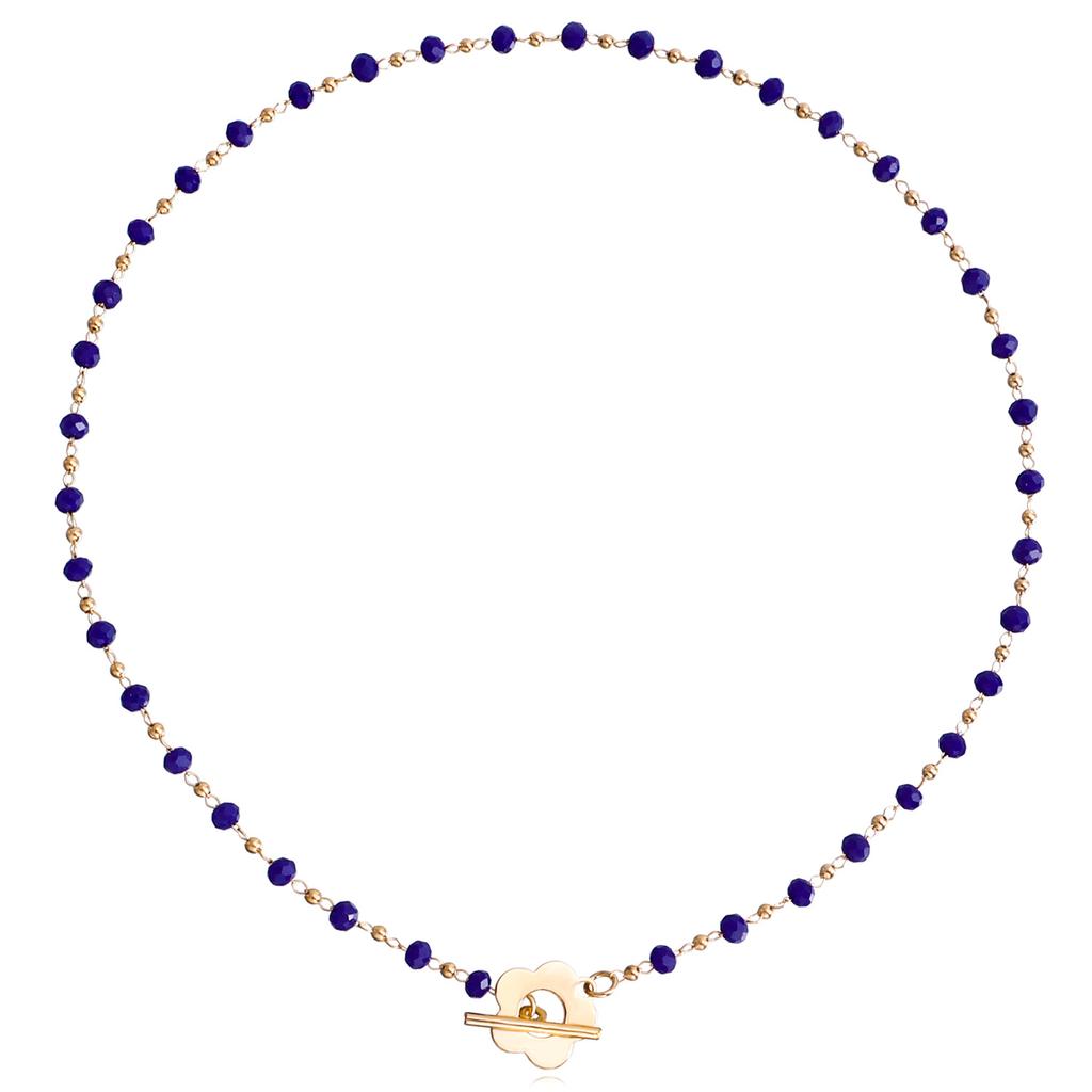 Temperament Black Crystal Glass Bead Chain Simple OT Buckle Short Flower Necklace